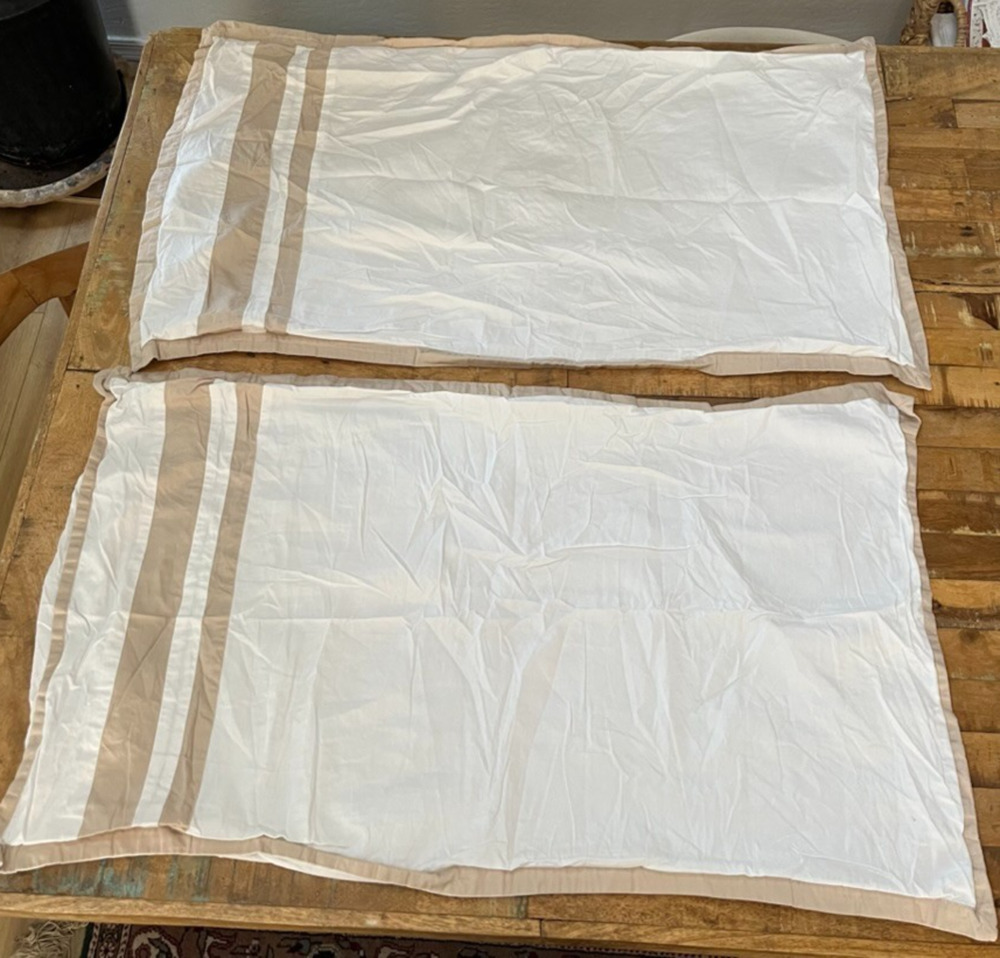 Wamsutta 100% Cotton King Pillowcases (2) Tan & White Striped